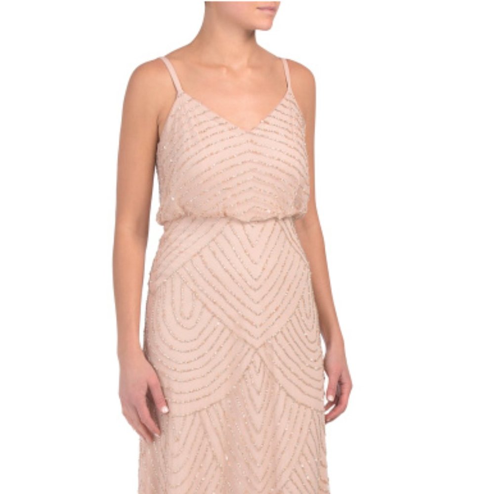 Adrianna Papell Art Deco Blouson Beaded Gown Blush